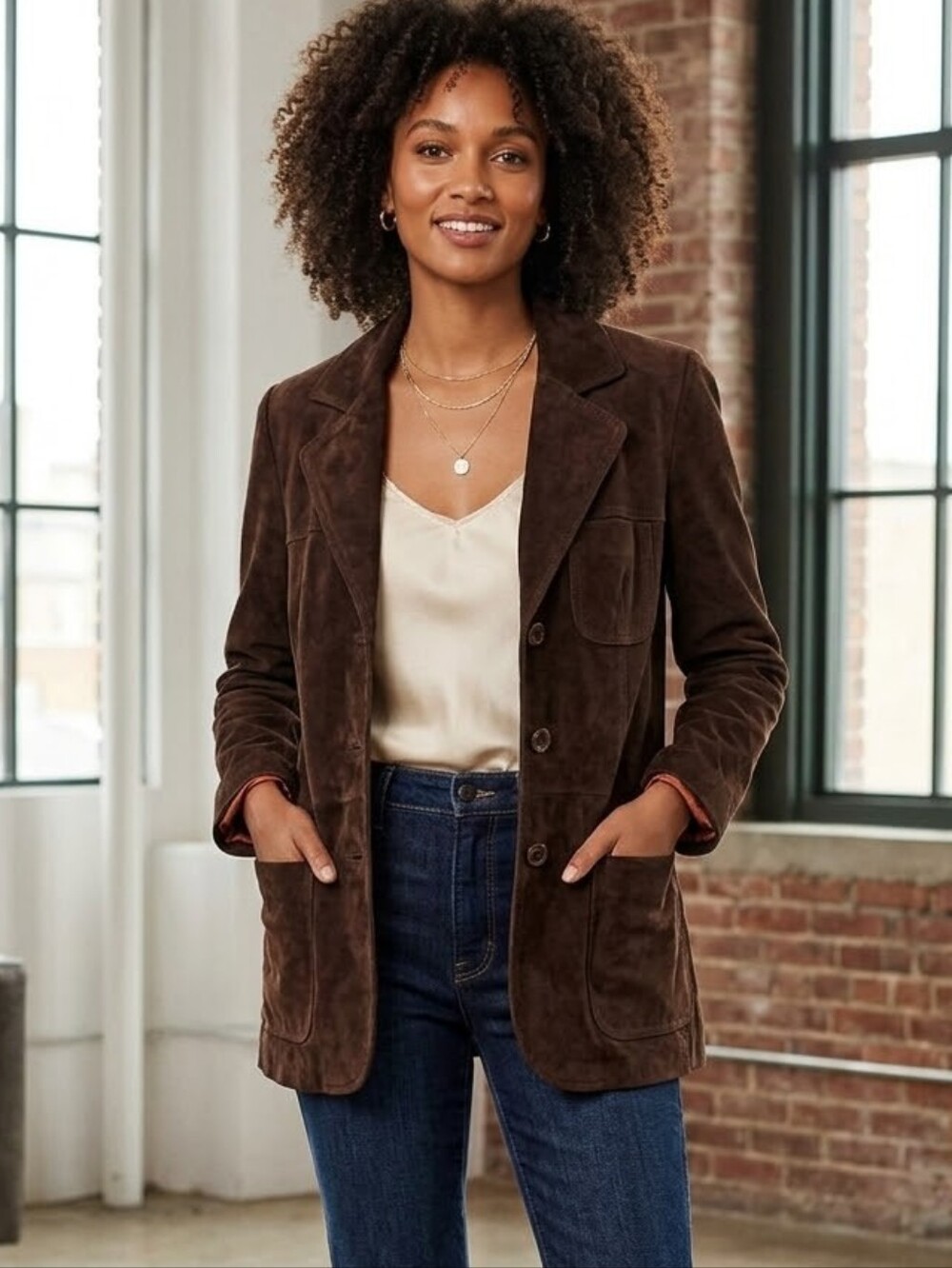 Banana Republic Dark Chocolate Expresso Brown Genuine Suede Blazer Jacket
